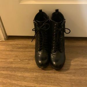 Lace-Up Black Heeled Combat Boots Size 8